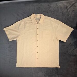 Batik Bay Mens XXL Short Sleeve Button Down Shirt Cream Tan Textured Rayon Blend